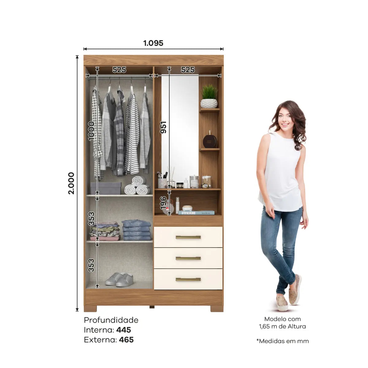 Guarda-Roupa Henn Briz 2 Portas 3 Gavetas