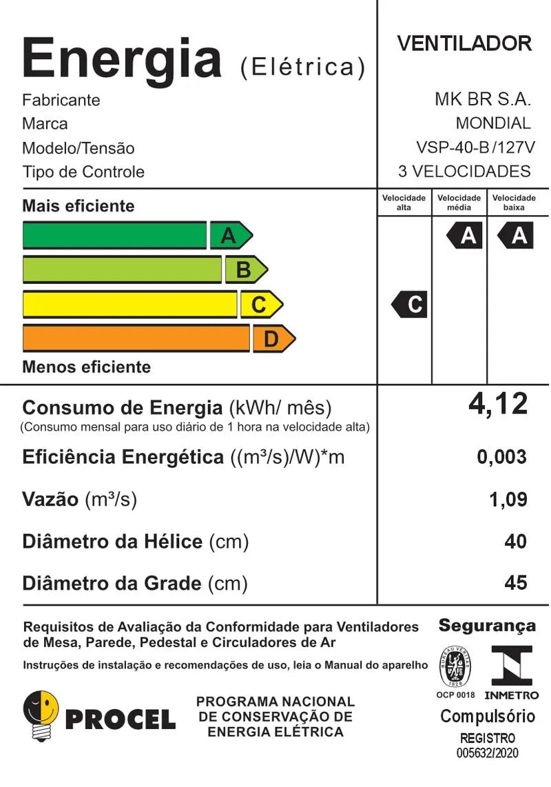 Ventilador de Mesa Mondial 6 pás VSP / B