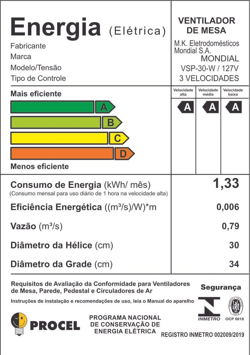 Ventilador de Mesa Mondial 6 pás VSP/W