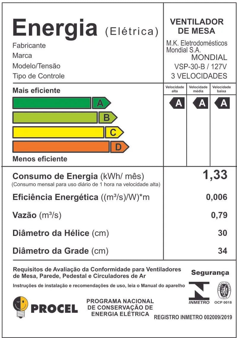 Ventilador de Mesa Mondial 6 pás VSP / B