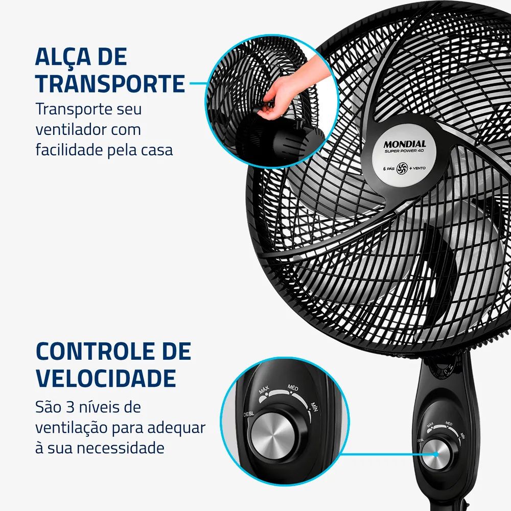 Ventilador de Coluna Mondial 6 pás